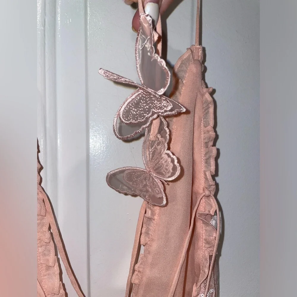 New! For Love & Lemons Beckett Lace Sheer Butterfly Sequin Bodysuit Maxi Dress M - Picture 15 of 16